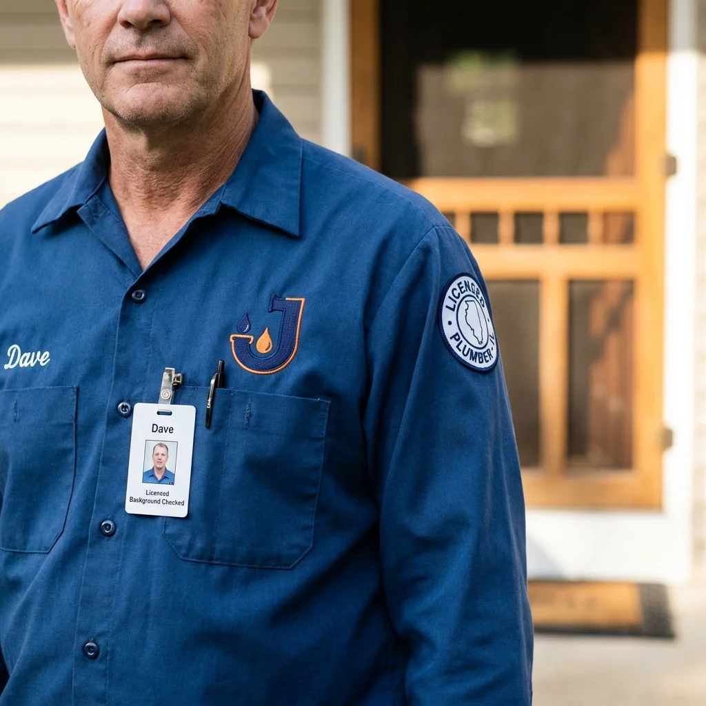 Licensed plumber showing ID badge in Montpelier, OH