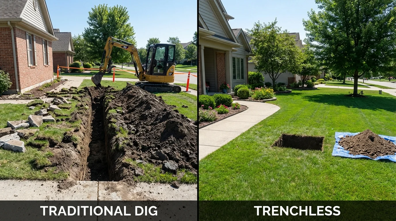 Trenchless sewer repair with minimal yard damage versus traditional excavation in Montpelier, OH